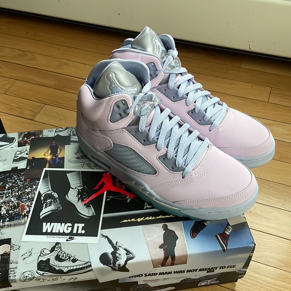 - AUTHENTIC RARE  MENS JORDAN RETRO 5  - PINK/PURPLE SNEAKERS *NIB* SIZE 9 - Picture 15 of 17
